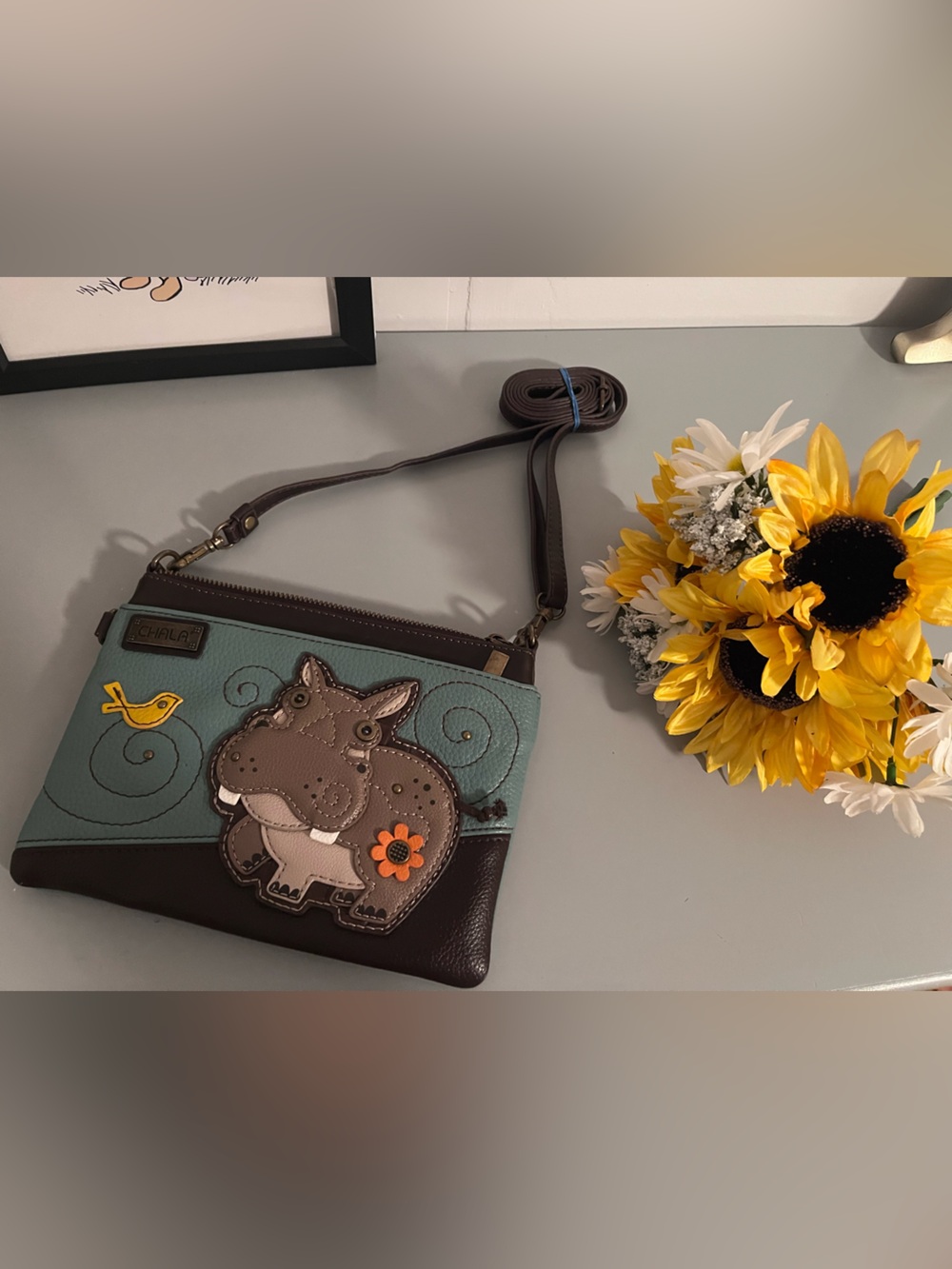 CHALA Hippo Crossbody Bag Teal Brown